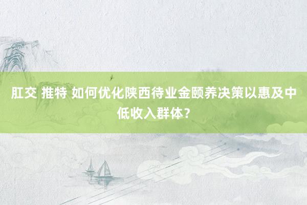 肛交 推特 如何优化陕西待业金颐养决策以惠及中低收入群体？
